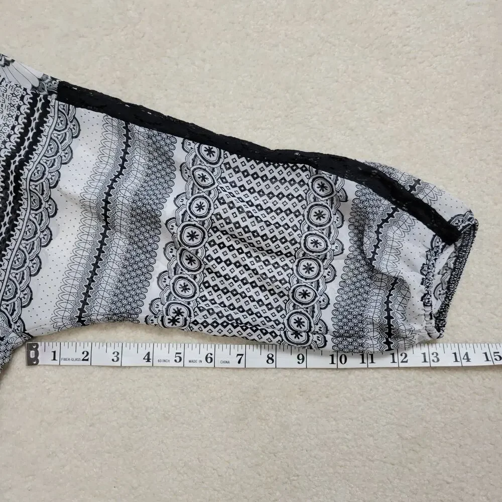 Valerie Stevens M Button Front 3/4 Raglan Sleeve Scoop Neck Lace Blouse Top - Picture 11 of 16